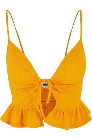 Urban classics Ladies Waffle Pique Ruffle Top Canottiera, , XL Donna