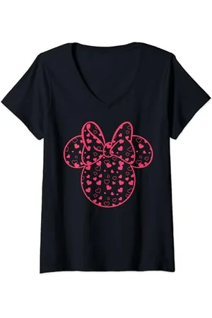 Disney Donna Mickey And Friends Minnie San Valentino Heart Fill Maglietta con Collo a V
