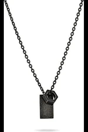Fynch-Hatton Collana con ciondolo (piastra e anello esagonale), 65, Acciaio inossidabile, Nessuna pietra preziosa