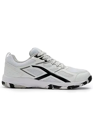 Hundred Xoom Scarpe da Badminton Professionali Antitraccia da Uomo | Materiale: ecopelle | Adatto per tennis indoor, squash, ping pong, basket e padel (nero/bianco, taglia: EU 43, UK 9, US 10)
