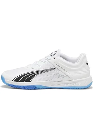 PUMA Accelerate Turbo, Indoor Court Shoe Unisex - Adulto, White Bluemazing, 37.5 EU