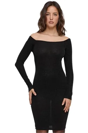 Urban classics Ladies off Shoulder Longsleeve Glitter Dress Vestito, Black, L Donna