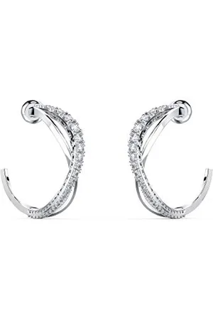 Swarovski Orecchini a cerchio Twist, , placcato rodio