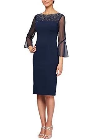 Alex Evenings Abito Lungo a Tubino con Scollo a Illusione (Petite e Regolare) Vestito per Occasioni Speciali, Blu Navy/Argento, 50 Donna