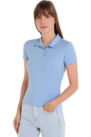 Tommy Hilfiger Maglietta Polo Maniche Corte Donna Tjw Slim Essential Polo Ss Slim Fit, (Moderate Blue), L