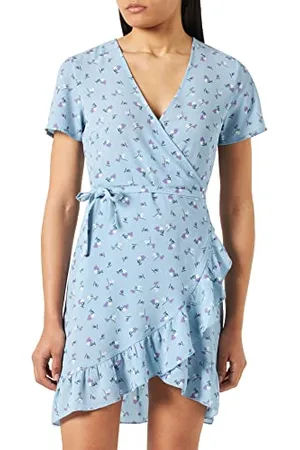 Noisy May Nmclara Bianca S/S Wrap Dress Noos Vestito, Cerulean/AOP: Floreale, M Donna