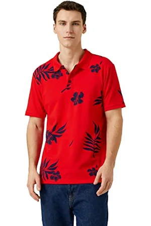 Koton Polo Neck T-Shirt Leaf Printed Buttoned Slim Fit Short Sleeve, T-Shirt Uomo, (4d1)