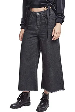 Urban classics Ladies Denim Culotte Pantaloni, (Black Washed 00709), W28 (Taglia Produttore: Medium) Donna