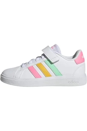 adidas Grand Court Elastic Lace And Top Strap Shoes, Scarpe da Tennis Unisex-Adulto, Cloud White/Pulse Mint/Beam Pink, 35 EU