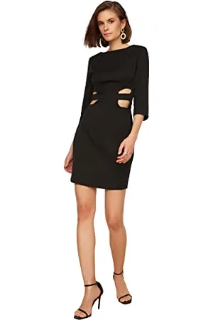 Trendyol Abito in Tessuto con Scollo a Barca Aderente Regolare Donna Vestito, , 48