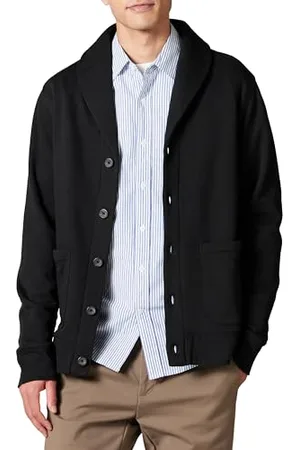 Amazon Cardigan a Maniche Lunghe in Felpa con Collo Sciallato Uomo, , L