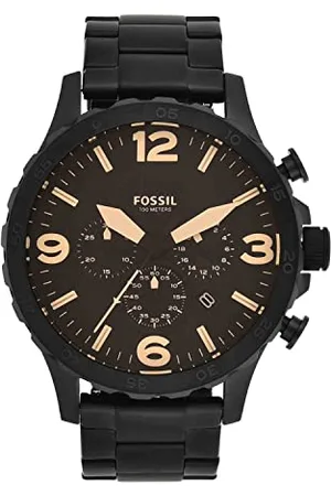 Fossil Orologio Nate da uomo, movimento cronografo al quarzo, cassa in acciaio inossidabile nero da 50 mm con bracciale in acciaio inossidabile, JR1356