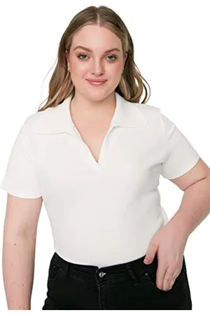 Trendyol Regular Fit Basic Polo Neck Knit Plus Size Blouse Camicia, , 3XL/Meer Donna
