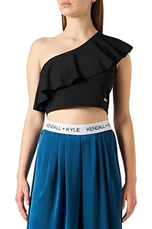 KENDALL + KYLIE KENDALL & KYLIE K&K W One Shoulder Ruffle Top KKW3614016 Blouse, Black, S Women