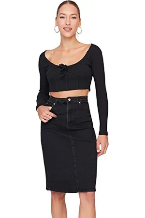 Trendyol Black Midi Denim Skirt Gonna, , 42 Donna