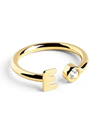 SINGULARU Anello Personalizzato Letter Spark. Regolabile. Argento Sterling 925 con Finitura Placcata 18Kt. Taglia Unica. Gioielli da Donna. Lettera E