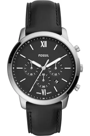 Fossil Orologio Neutra Chrono da uomo, movimento cronografo al quarzo, cassa in acciaio inossidabile argento da 44 mm con cinturino in pelle, FS5452