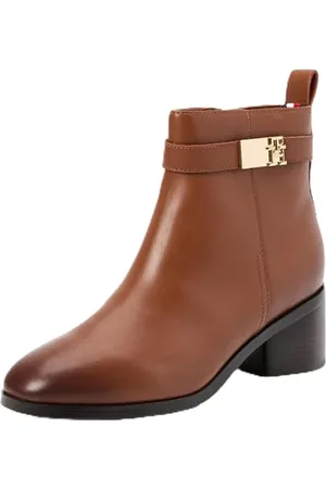 Tommy Hilfiger Donna Stivali Mid Heel in Pelle, Marrone (Cognac Brown), 36
