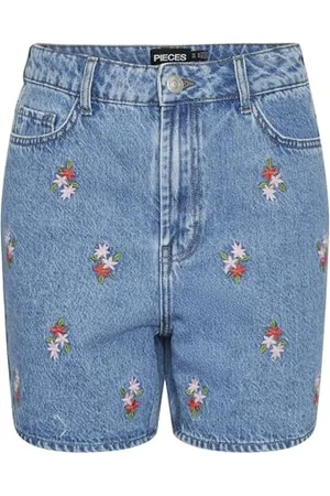 Pieces® Pcsky HW Embroidery Shorts Pantaloncini di Jeans, , L Donna