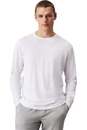 Calvin Klein Uomo T-shirt Maniche Lunghe Crew Neck Scollo Rotondo, Bianco (Classic ), L
