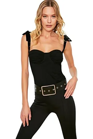 Trendyol Woman Regular Standard Square Collar Woven Bodysuit Camicia, Black, 40 Donna