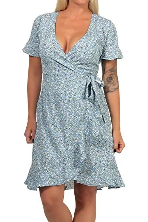ONLY Onlolivia S/S Wrap Dress Wvn Noos Vestito, (AOP/Two Tone Flower Dusk Blue), 34 EU Donna