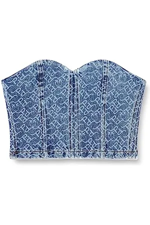 Pinko PRIMATO Bustino Denim Logo Las Canottiera alla Moda, , 42 Donna