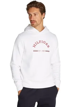 Tommy Hilfiger Uomo Felpa con Cappuccio, (White), XS