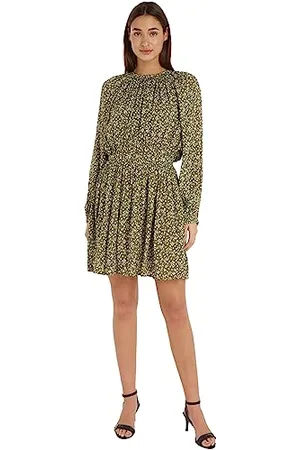 Tommy Hilfiger Abito Donna Feather Print Crepe Dress Maniche Lunghe, Multicolore (Feather Print/ Putting Green), 42