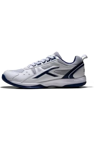 Hundred Scarpe da badminton professionali antitraccia Raze per uomo | Materiale: ecopelle | Adatto per tennis indoor, squash, ping pong, basket e padel (Bianco/Navy, Taglia: EU 42, UK 8, US 9)