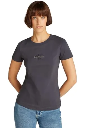 Calvin Klein Jeans Monologo Slim Tee J20j223563, Maglietta a maniche corte Donna, (Ebony), XXS