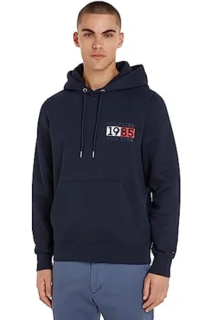 Tommy Hilfiger Felpa Uomo New York Flag con Cappuccio, (Desert Sky), L