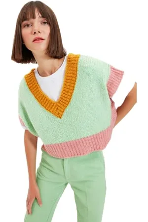 Trendyol Gilet Maglione Tessuto con Scollo a V Standard da Donna