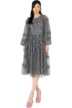 Maya Deluxe Abito da Donna, a Maniche Lunghe, con Paillettes, Matrimoni, Occasioni Speciali, Serate, Gown NAN, , 58 IT