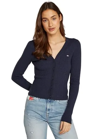 Tommy Hilfiger Donna Cardigan Cable Essential con Chiusura con Bottoni, (Dark Night Navy Melange), M