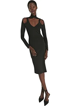 Trendyol Woman Mini Bodycon Choker High Neck Knit Dress Vestito, Black, 42 Donna