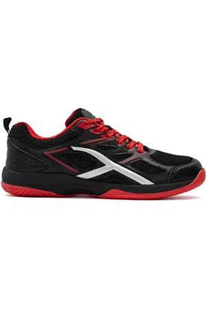 Hundred Xoom Scarpe da Badminton Professionali Antitraccia da Uomo | Materiale: ecopelle | Adatto per tennis indoor, squash, ping pong, basket e paddle (nero/rosso, taglia: EU 42, UK 8, US 9)