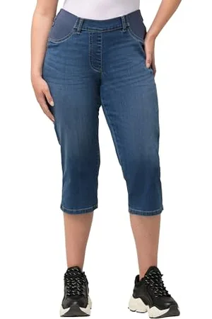 Ulla Popken Jeans Capri con Elastico in Vita, Sienna, Blu, 50 Donna