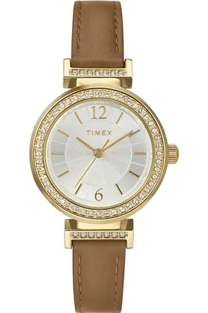 Timex Orologio da donna Dress da 31 mm, cinturino in pelle , quadrante color argento, cassa color oro TW2W49000