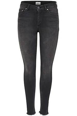 ONLY Onlblush Mid Ank Raw Jeans Rea1099 Noos, skinny Donna, (Black Denim Black Denim), W32/L34 (Taglia Produttore: X-Large)