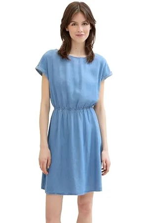 TOM TAILOR 1042799 Mini Abito Basic con Elastico in Vita, 10110-Blue Denim, M Donna