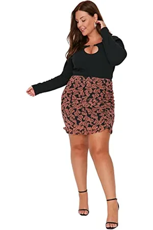 Trendyol Gonna Donna Mini A-Line Slim Fit Tessuto Plus Size, , 50