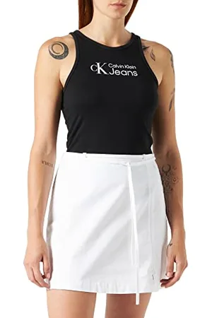Calvin Klein Jeans Waist Straps Cotton Mini Skirt J20J218950 Gonne Svasate, (Bright White), M Donna