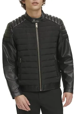 DKNY Giacca da Motociclista da Uomo in Finta Pelle con Stampa Mista, , M