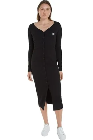 Calvin Klein Jeans Label Long Sleeve Rib Dress J20J222517 Vestiti Aderenti, (CK Black), M Donna