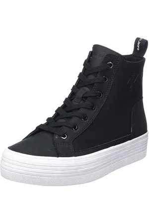 Calvin Klein Jeans Sneakers Vulcanizzate Donna Bold Mid Flatform Laceup Scarpe, Nero (Black/Bright White), 39 EU