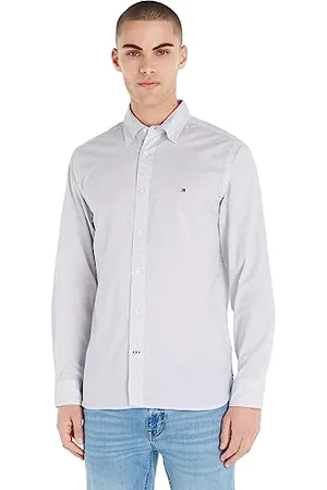 Tommy Hilfiger Camicia Uomo Core Flex Mini Geo Maniche Lunghe, Multicolore (White/Carbon Navy), S