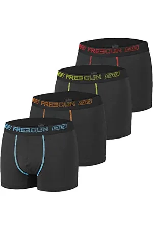 Freegun Boxer Uomo, Mutande Uomo, AKTIV Sport, morbido e leggero, set di 4, Nero, Blu, Giallo, Rosso, Taglie XL