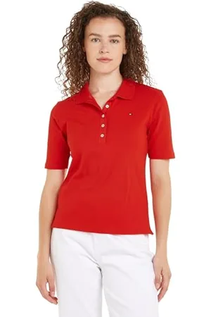 Tommy Hilfiger 1985 Reg Pique Polo SS WW0WW37820 Maniche Corte, (Fierce Red), XXL Donna