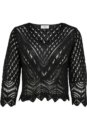 JDY NEW Sun 3/4 Cropped Pullover Knt Noos, Maglione Lavorato a Maglia Donna, Black